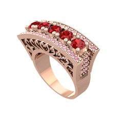 Garnet ve pembe kuvars 18 ayar rose altın yüzük