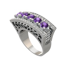 Ametist ve swarovski 18 ayar beyaz altın yüzük