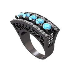 Adalan Yüzük - Akuamarin ve swarovski 925 ayar siyah rodyum kaplama gümüş yüzük #1c61qkt