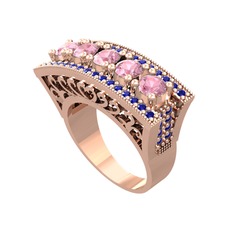 Pembe kuvars ve lab safir 18 ayar rose altın yüzük