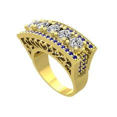 Swarovski ve lab safir 18 ayar altın yüzük