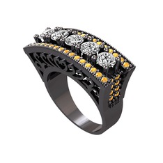 Adalan Yüzük - Swarovski ve sitrin 925 ayar siyah rodyum kaplama gümüş yüzük #1d4llok