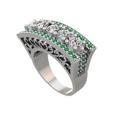 Swarovski ve yeşil kuvars 14 ayar beyaz altın yüzük