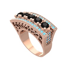 Adalan Yüzük - Siyah zirkon ve akuamarin 14 ayar rose altın yüzük #1eyd3ce