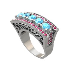 Akuamarin ve rodolit garnet 14 ayar beyaz altın yüzük