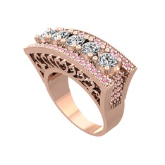 Adalan Yüzük - Beyaz zirkon ve pembe kuvars 8 ayar rose altın yüzük #1f8x7kx