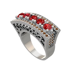 Garnet ve dumanlı kuvars 18 ayar beyaz altın yüzük