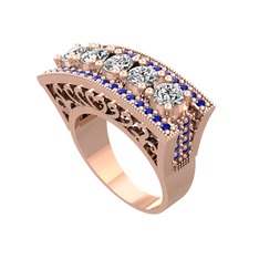 Swarovski ve lab safir 925 ayar rose altın kaplama gümüş yüzük