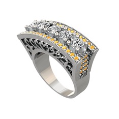 Swarovski ve sitrin 18 ayar beyaz altın yüzük