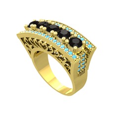 Adalan Yüzük - Siyah zirkon ve akuamarin 8 ayar altın yüzük #1jfsyht