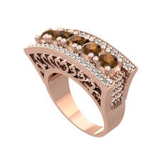 Dumanlı kuvars ve swarovski 18 ayar rose altın yüzük