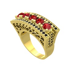 Garnet ve siyah zirkon 14 ayar altın yüzük