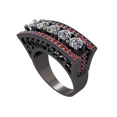 Adalan Yüzük - Pırlanta ve garnet 925 ayar siyah rodyum kaplama gümüş yüzük (1.75 karat) #1mvdx3q