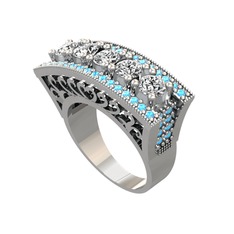 Adalan Yüzük - Swarovski ve akuamarin 8 ayar beyaz altın yüzük #1n9h2me