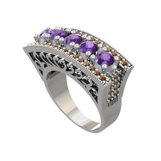 Adalan Yüzük - Ametist ve dumanlı kuvars 925 ayar gümüş yüzük #1o5slhr