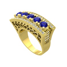 Adalan Yüzük - Lab safir ve swarovski 18 ayar altın yüzük #1pkdnte