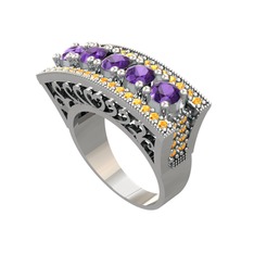 Adalan Yüzük - Ametist ve sitrin 8 ayar beyaz altın yüzük #1qo308h