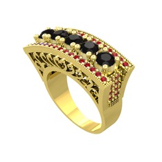 Siyah zirkon ve garnet 8 ayar altın yüzük