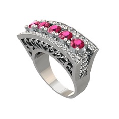 Rodolit garnet ve beyaz zirkon 925 ayar gümüş yüzük