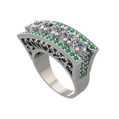 Adalan Yüzük - Pırlanta ve yeşil kuvars 18 ayar beyaz altın yüzük (1.75 karat) #1srt4z3