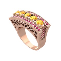 Adalan Yüzük - Sitrin ve rodolit garnet 925 ayar rose altın kaplama gümüş yüzük #1t82c8t