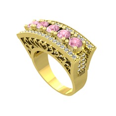 Adalan Yüzük - Pembe kuvars ve beyaz zirkon 18 ayar altın yüzük #1tgejmy