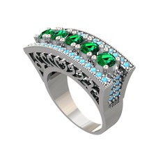 Adalan Yüzük - Yeşil kuvars ve akuamarin 18 ayar beyaz altın yüzük #1tk27zi