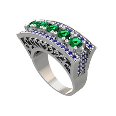 Adalan Yüzük - Yeşil kuvars ve lab safir 14 ayar beyaz altın yüzük #1uasvaw