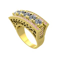 Pırlanta ve pembe kuvars 925 ayar altın kaplama gümüş yüzük (1.75 karat)