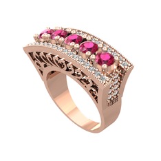 Rodolit garnet ve beyaz zirkon 8 ayar rose altın yüzük