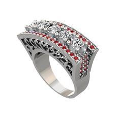 Swarovski ve garnet 8 ayar beyaz altın yüzük
