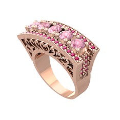 Pembe kuvars ve rodolit garnet 18 ayar rose altın yüzük