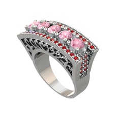Adalan Yüzük - Pembe kuvars ve garnet 18 ayar beyaz altın yüzük #277qli