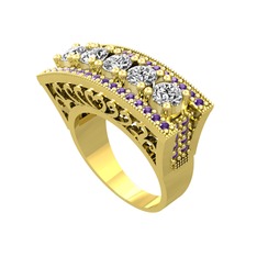 Adalan Yüzük - Swarovski ve ametist 8 ayar altın yüzük #2ssept