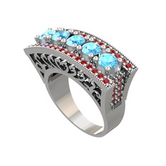 Akuamarin ve garnet 18 ayar beyaz altın yüzük
