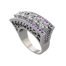 Swarovski ve ametist 14 ayar beyaz altın yüzük