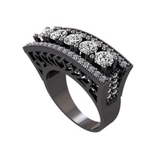 Adalan Yüzük - Swarovski ve pırlanta 925 ayar siyah rodyum kaplama gümüş yüzük (0.72 karat) #4fohjf