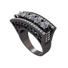 Pırlanta ve swarovski 925 ayar siyah rodyum kaplama gümüş yüzük (1.75 karat)