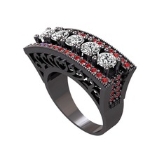 Adalan Yüzük - Swarovski ve garnet 925 ayar siyah rodyum kaplama gümüş yüzük #71jqe0
