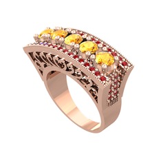 Adalan Yüzük - Sitrin ve garnet 18 ayar rose altın yüzük #77628e