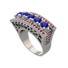 Lab safir ve garnet 18 ayar beyaz altın yüzük