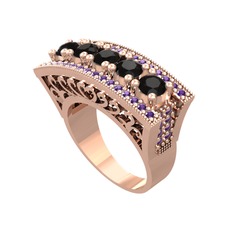 Adalan Yüzük - Siyah zirkon ve ametist 14 ayar rose altın yüzük #8mz8vz