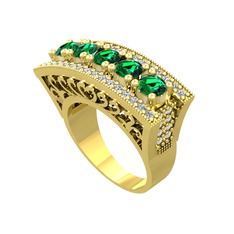 Yeşil kuvars ve beyaz zirkon 18 ayar altın yüzük