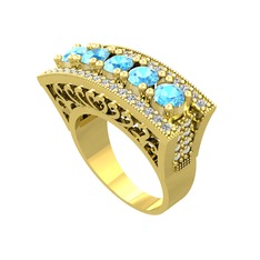 Akuamarin ve swarovski 925 ayar altın kaplama gümüş yüzük