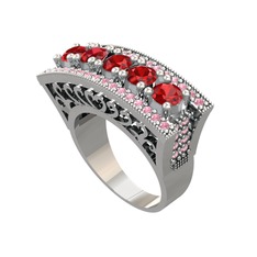 Garnet ve pembe kuvars 8 ayar beyaz altın yüzük