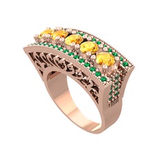 Sitrin ve yeşil kuvars 18 ayar rose altın yüzük