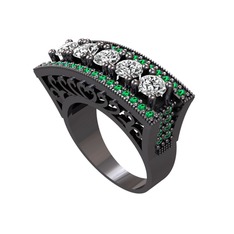 Swarovski ve yeşil kuvars 925 ayar siyah rodyum kaplama gümüş yüzük