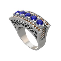 Adalan Yüzük - Lab safir ve dumanlı kuvars 14 ayar beyaz altın yüzük #bz04oc