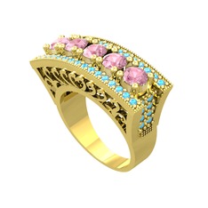 Adalan Yüzük - Pembe kuvars ve akuamarin 14 ayar altın yüzük #cdumdb