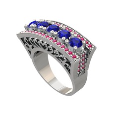 Lab safir ve rodolit garnet 18 ayar beyaz altın yüzük